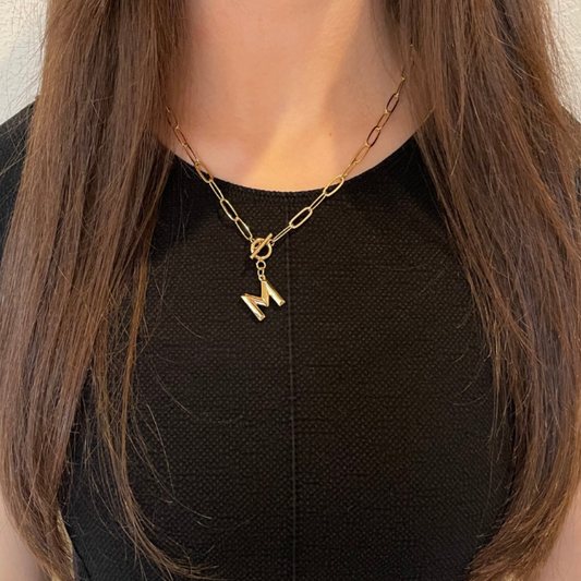 Monogram Pendant Paperclip Necklace - The Gold Cactus