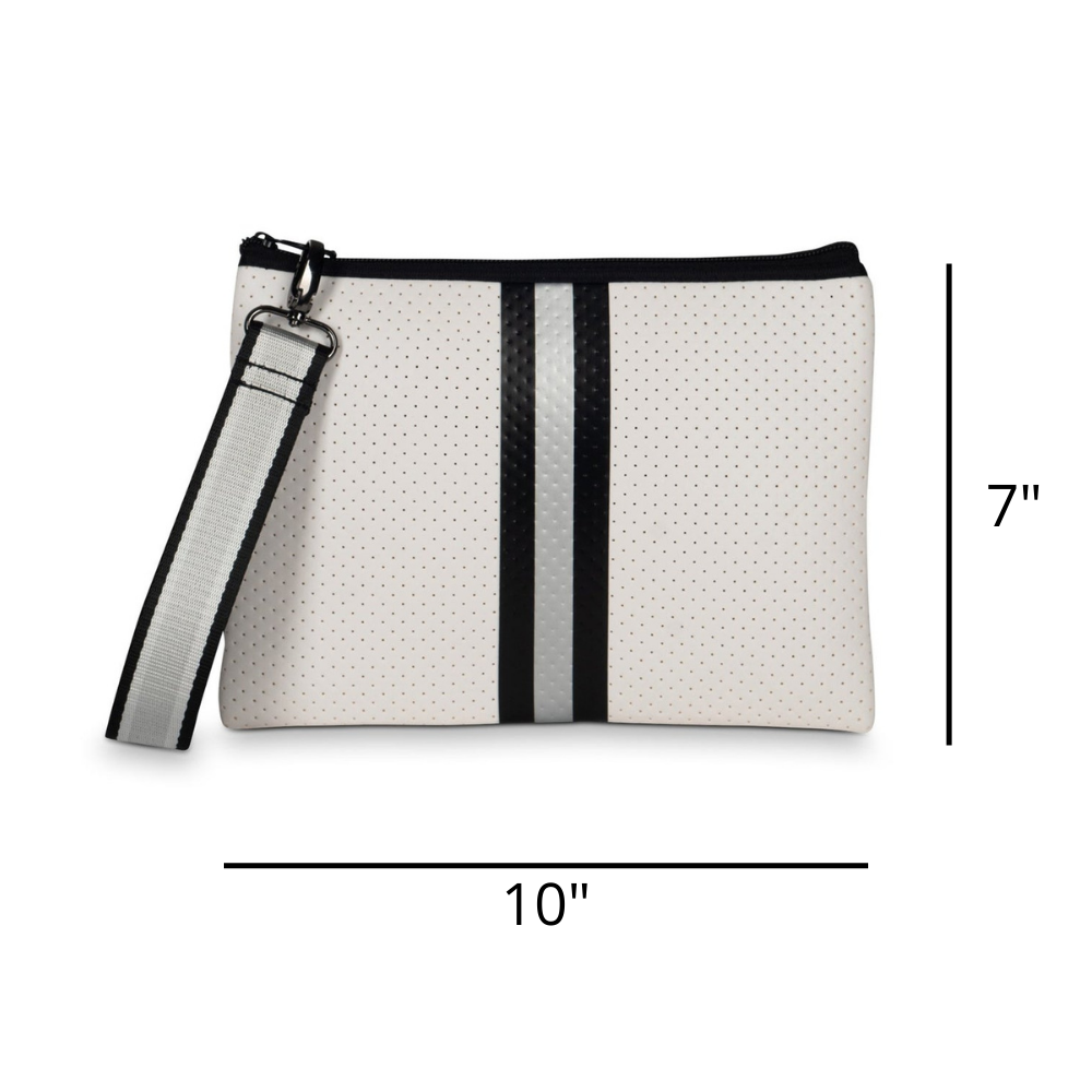 white neoprene wristlet