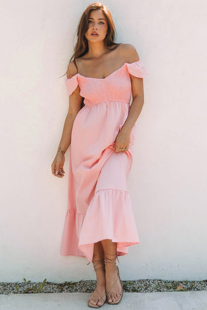 Ashlyn Flutter Sleeve Smocked Bodice Maxi Dress - Threaded Pear