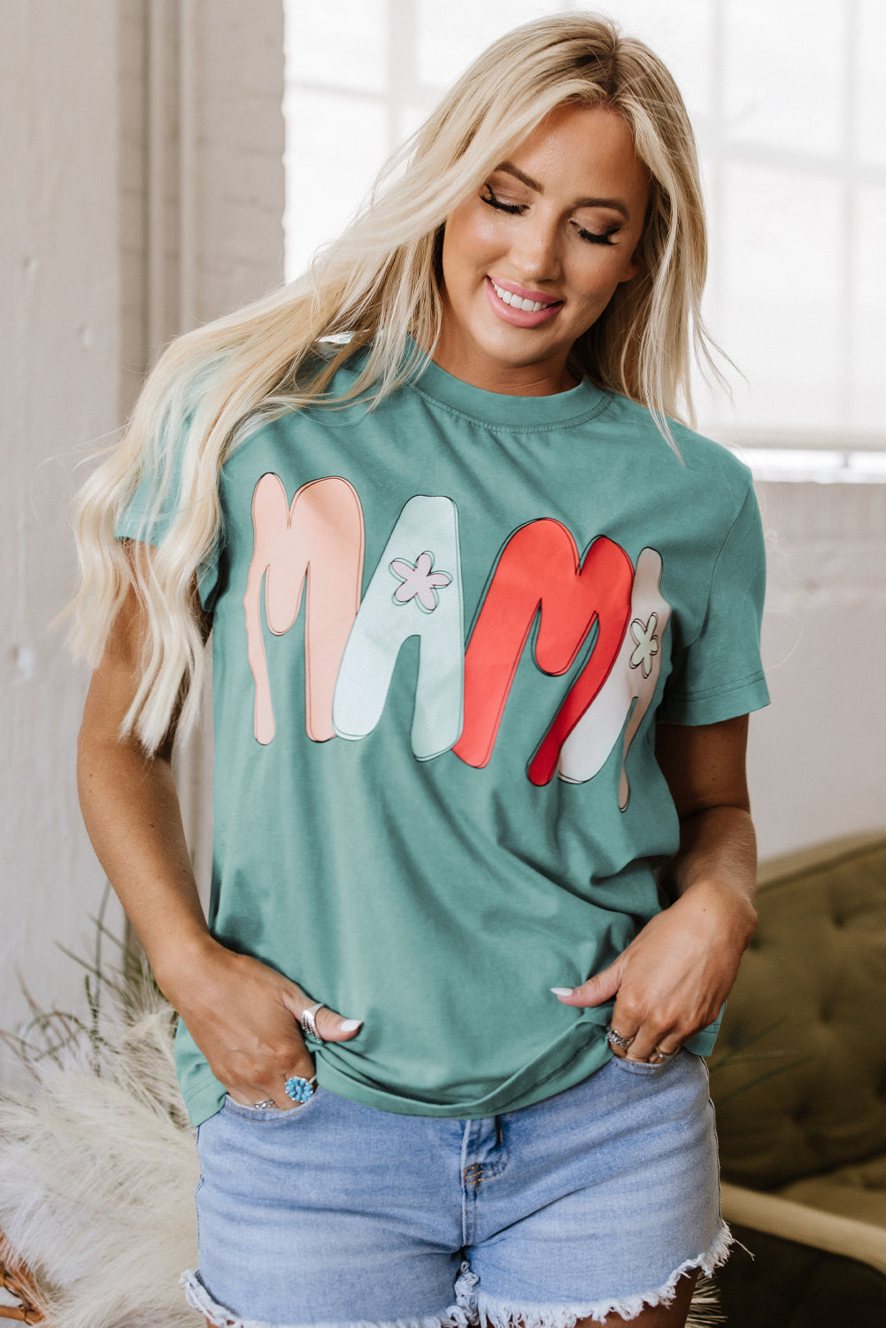 MAMA Mineral Wash Crewneck Tee - Threaded Pear