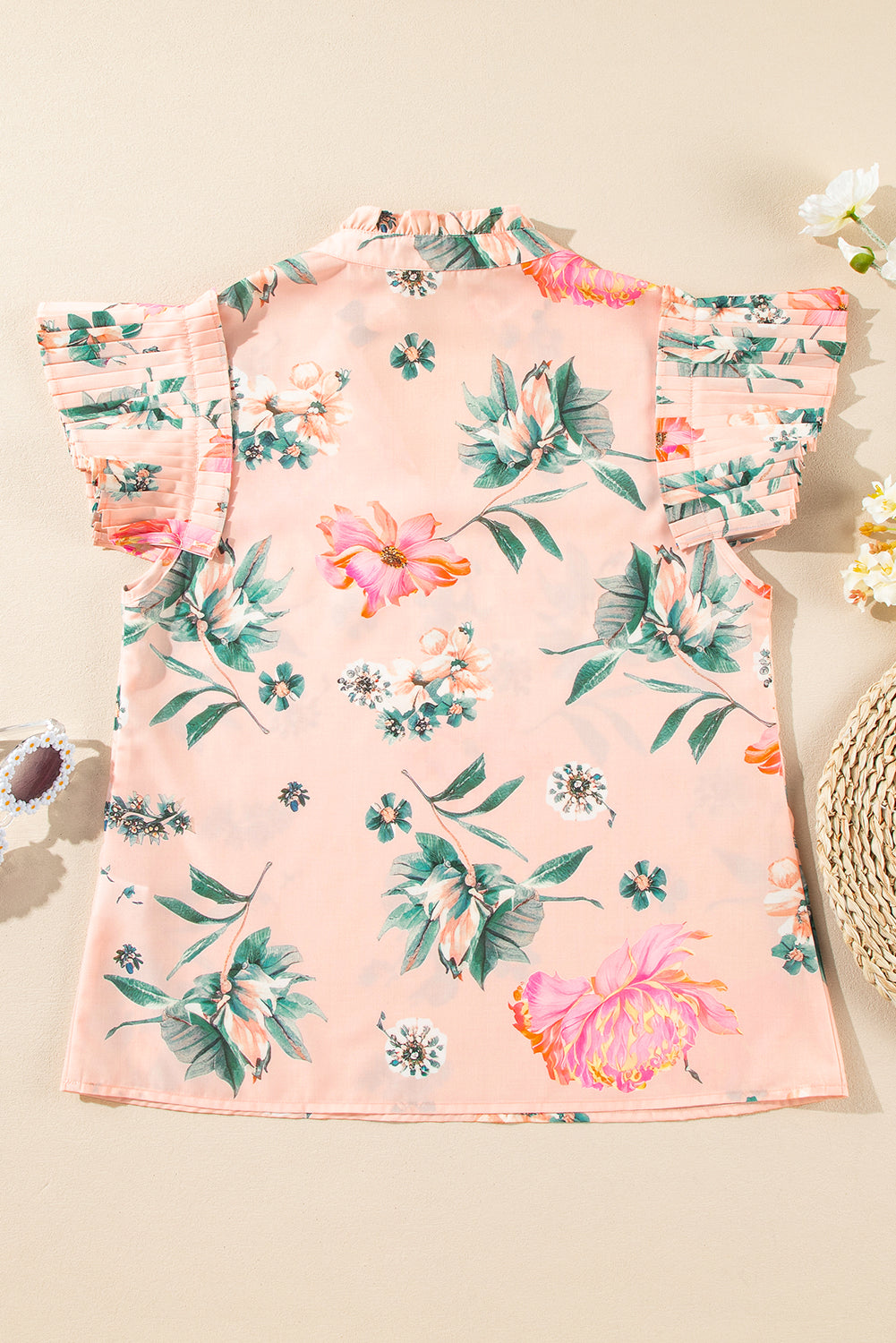 Kori Frilled V Neck Pleated Sleeve Blouse - Threaded Pear