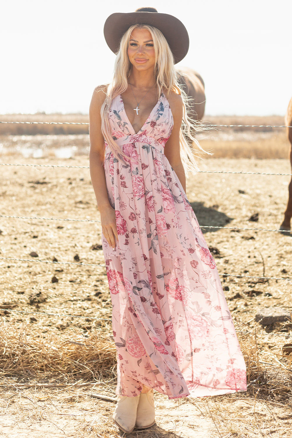 Jenesis Floral Pleated Maxi Dress - Threaded Pear