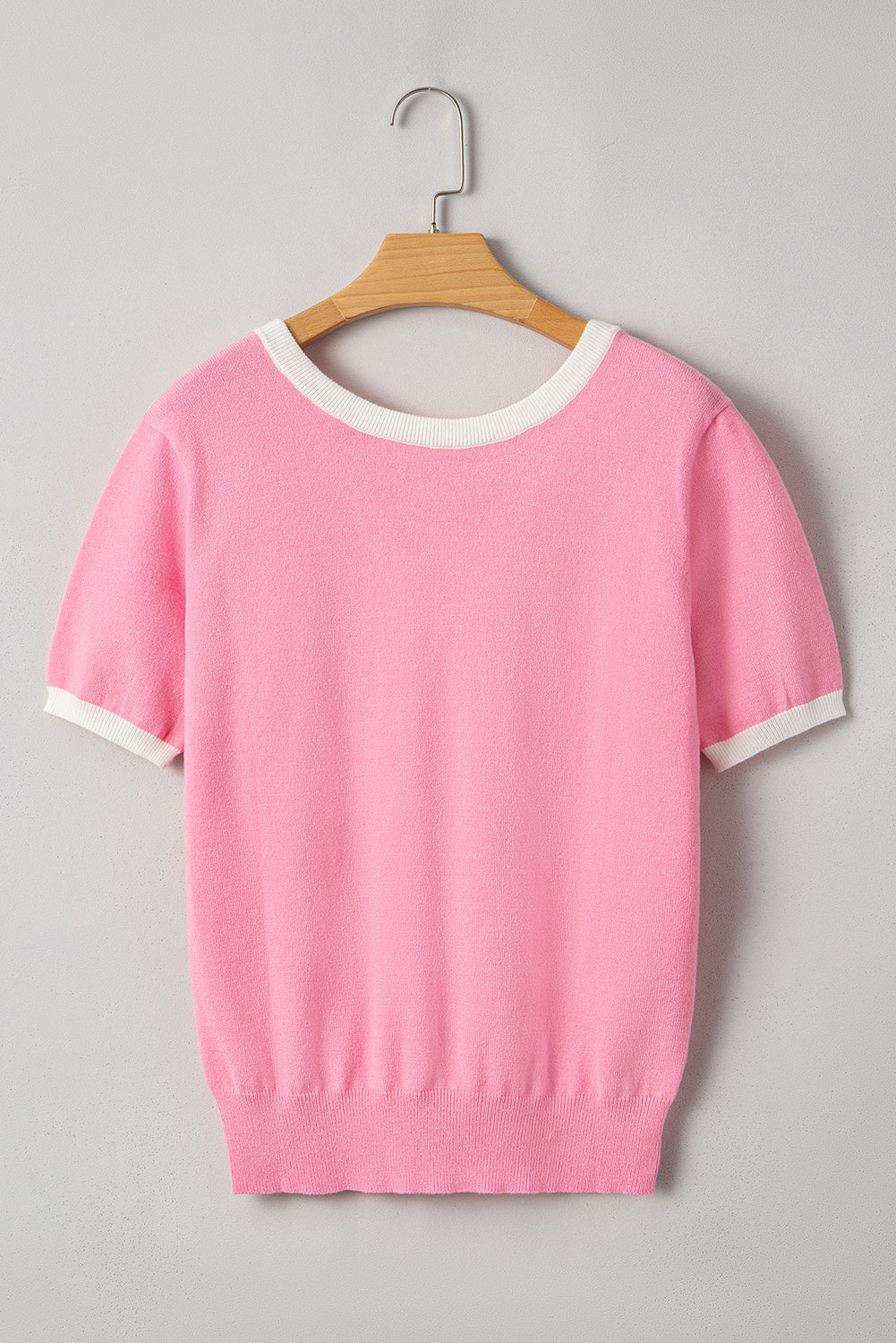 Mercy Bow V-Shape Cut Back Short Sleeve Sweater - Threaded Pear