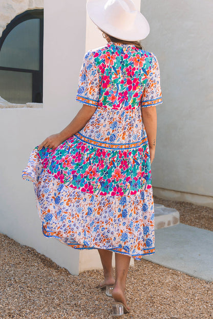 Siena Mixed Floral Short Sleeve Dress - Threaded Pear