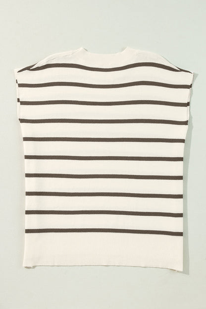 Yareli Stripe Side Slits Crewneck Sweater Top - Threaded Pear