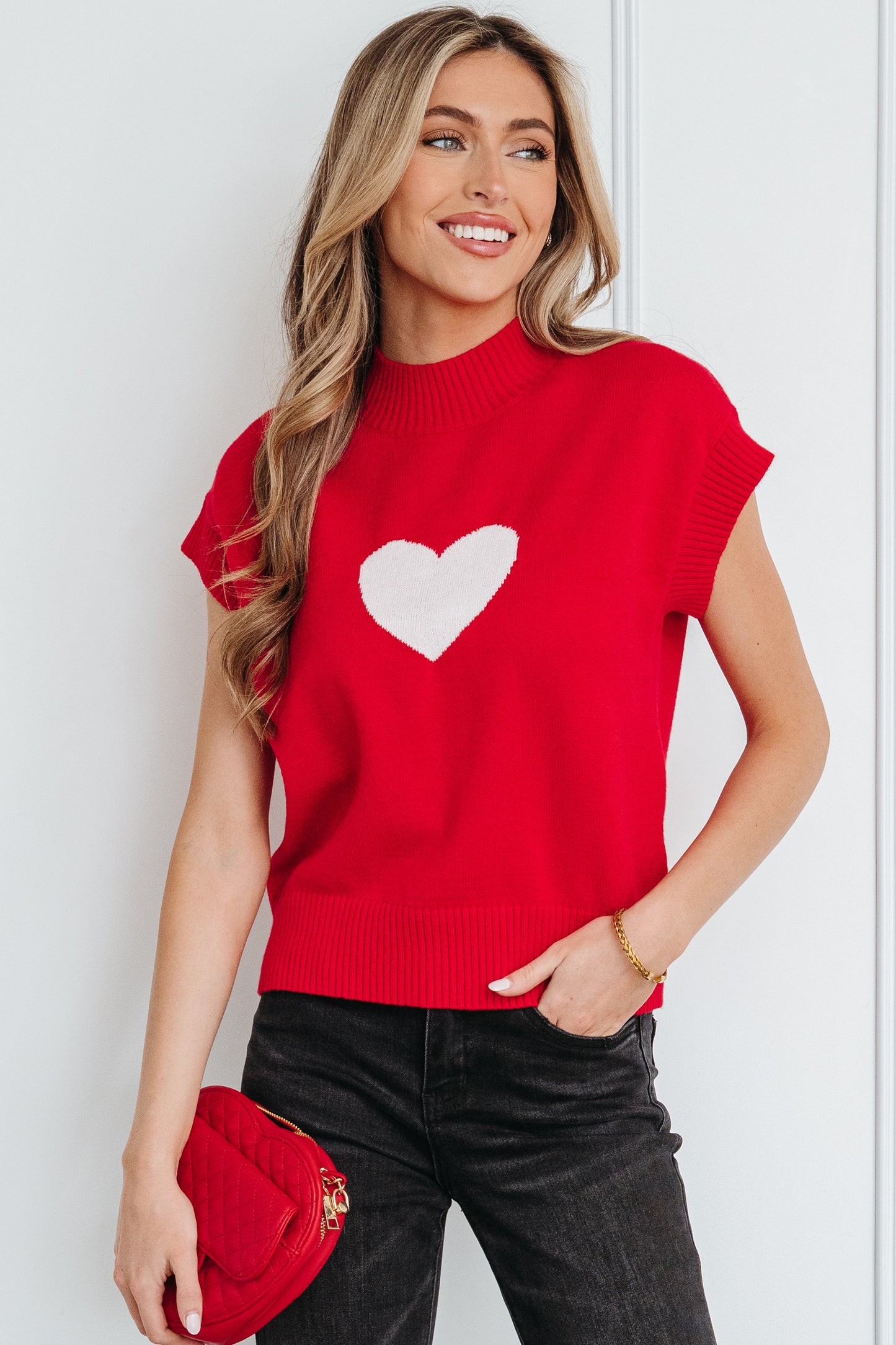 Amore Valentine Heart Short Sleeve Sweater - The Gold Cactus