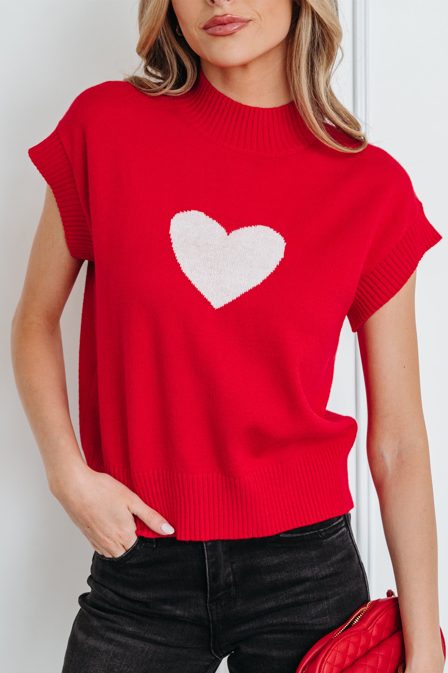 Amore Valentine Heart Short Sleeve Sweater - The Gold Cactus