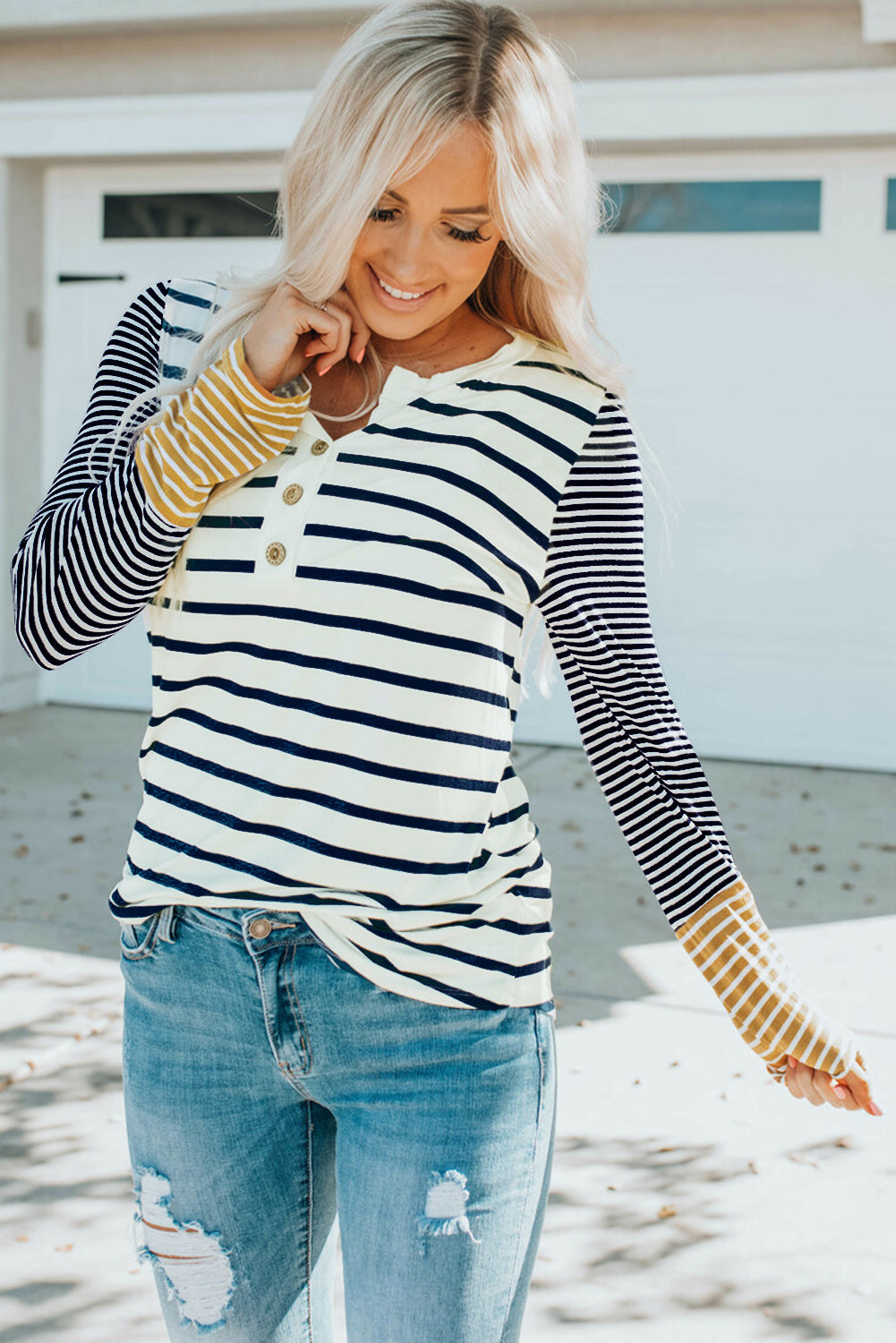 Annie Stripe Button Henley Top