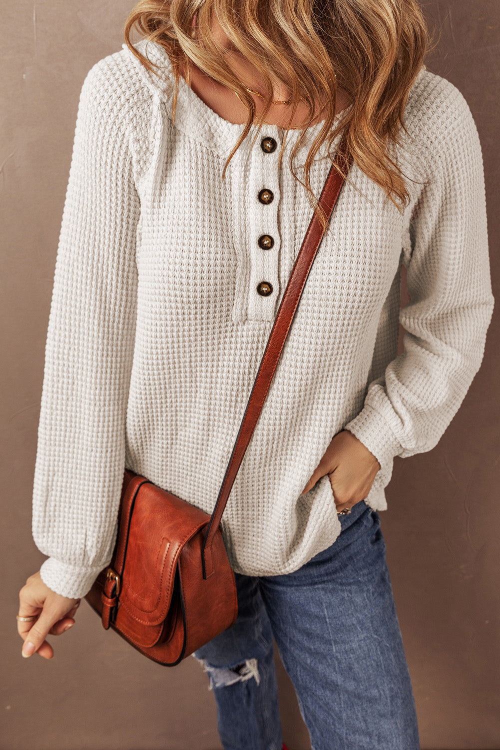 Lyla Waffle Buttoned Top