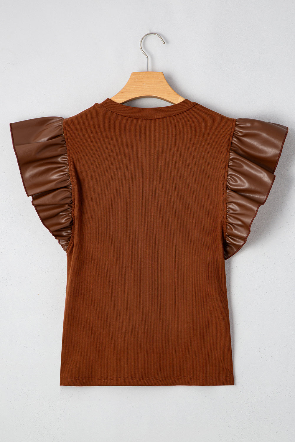Macy Leather Ruffle Sleeve Blouse - Threaded Pear