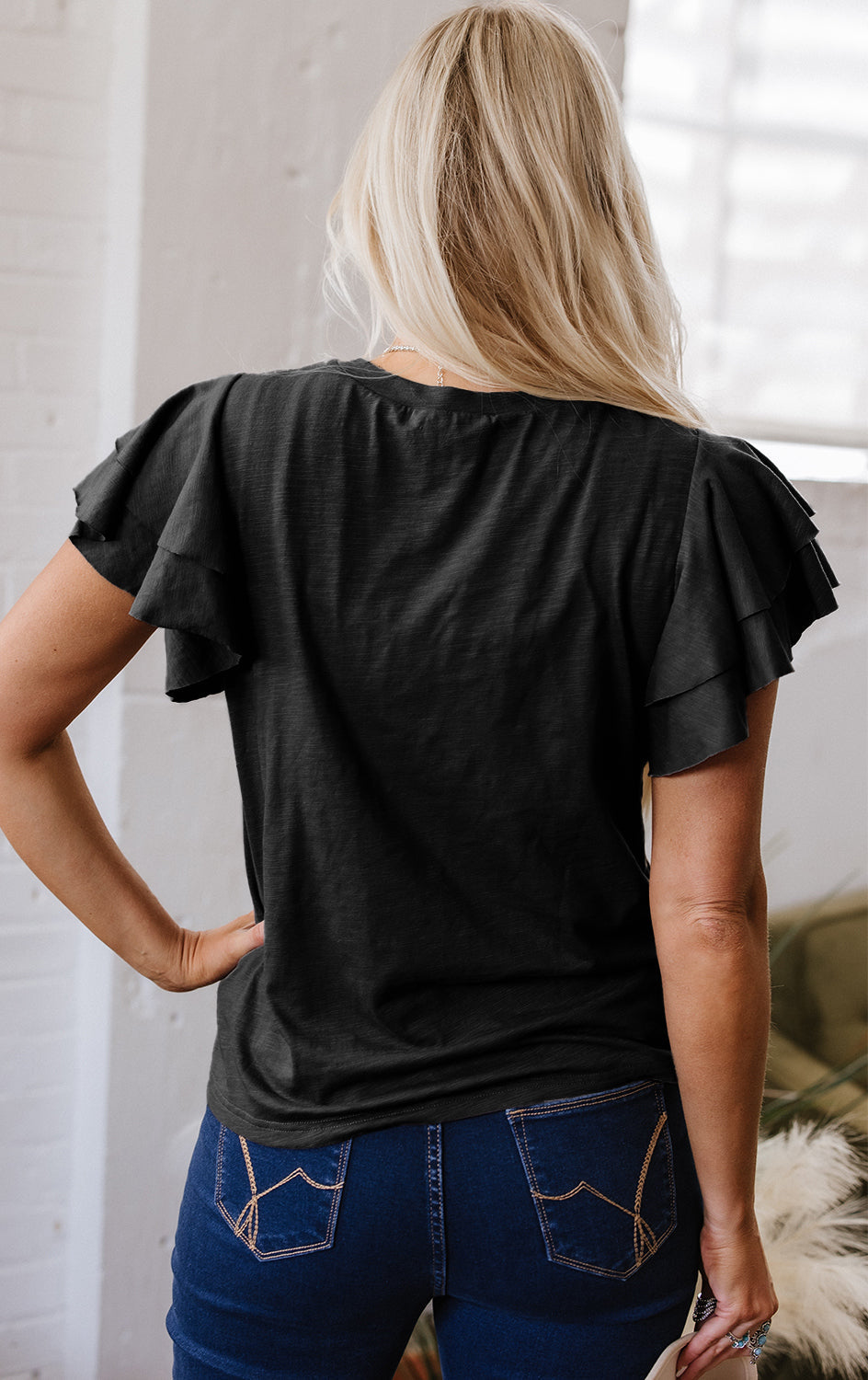 Yasmin Layered Ruffle Short Sleeve Top - Threaded Pear