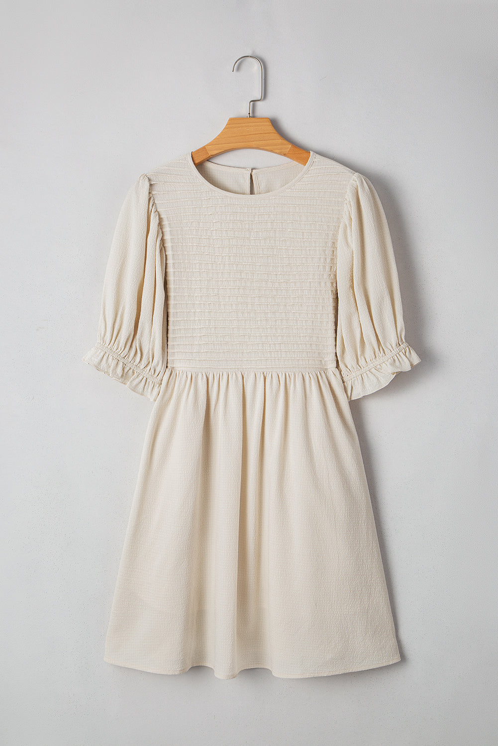 Dania Textured Ruffled Puff Sleeve Loose Dress - Threaded Pear