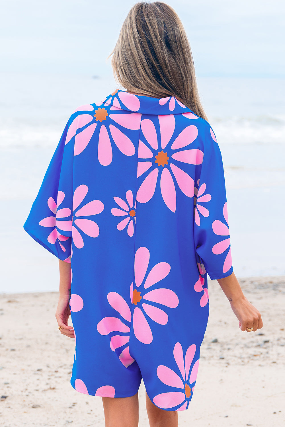 Ailany Flower Collar Button Front Loose Romper - Threaded Pear