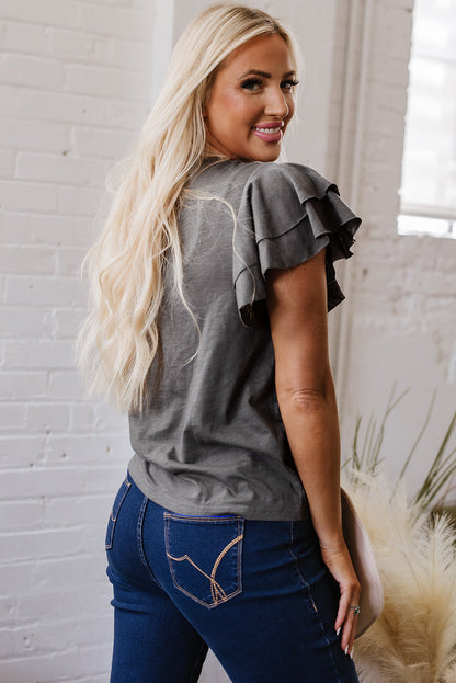 Yasmin Layered Ruffle Short Sleeve Top - Threaded Pear