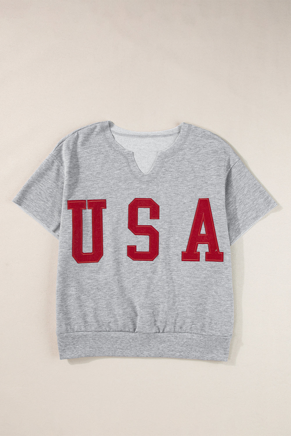 USA Patch Notched Neck Loose Tee - Threaded Pear