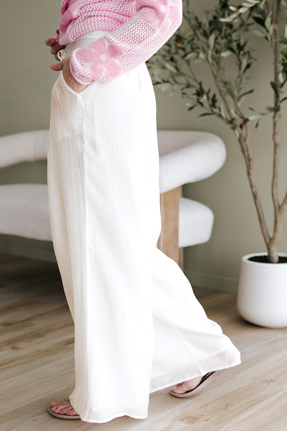 Jessie Casual Tie Waist Pleated Wide Leg Pants - Threaded Pear
