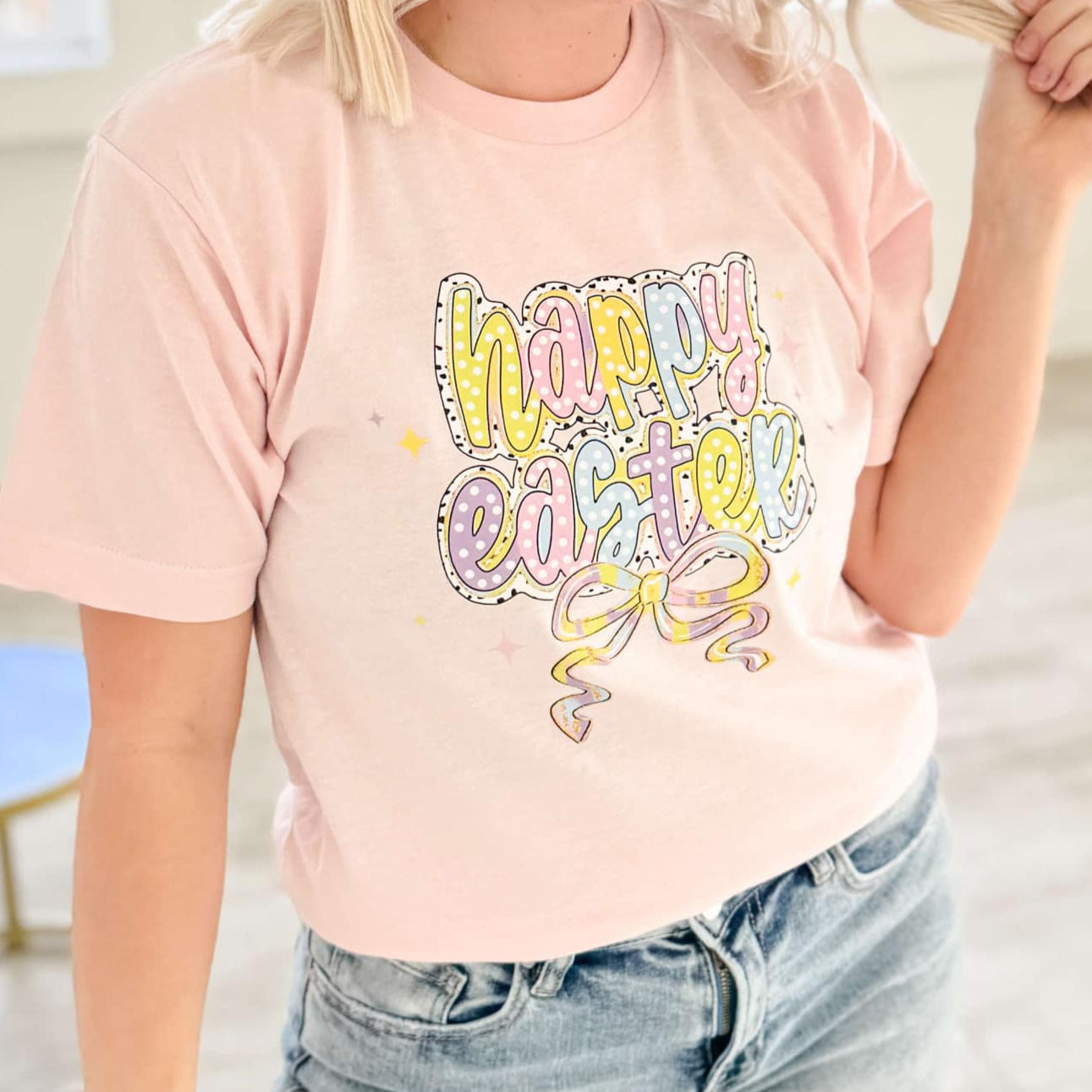 Happy Easter Dots & Bow Graphic Tee