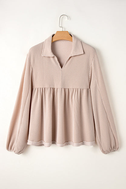 Blake Corded V Neck Bubble Sleeve Blouse