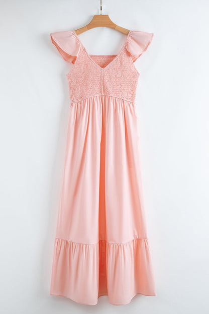 Ashlyn Flutter Sleeve Smocked Bodice Maxi Dress - Threaded Pear