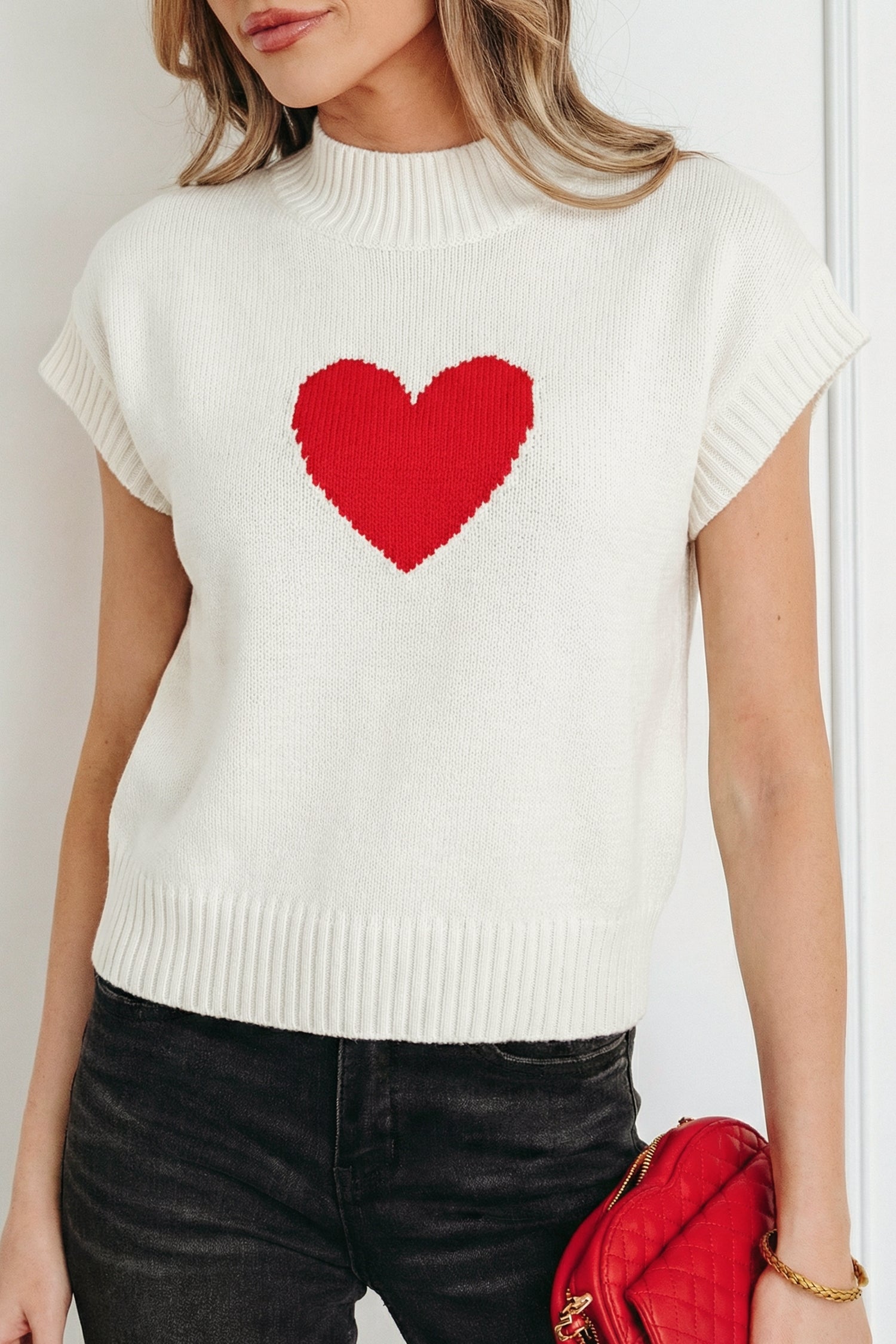 Amore Valentine Heart Short Sleeve Sweater - The Gold Cactus