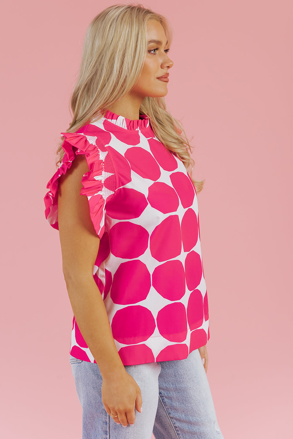 Loretta Bubblegum Pattern Frilled Top - Threaded Pear