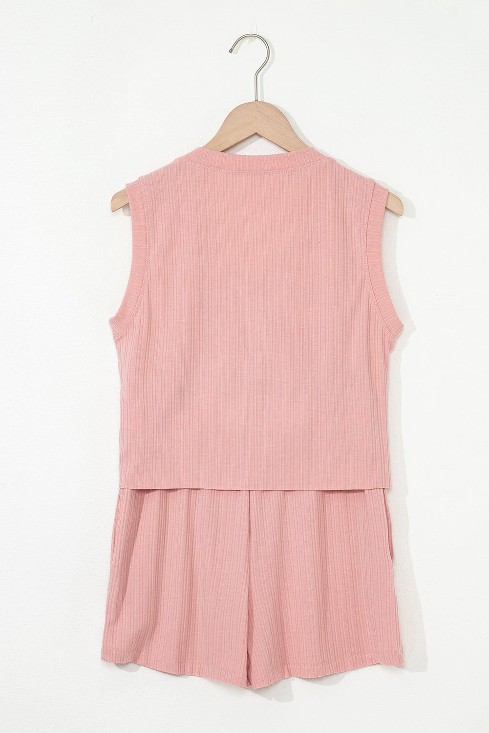 Linda Ribbed Button V Neck Set - Threaded Pear