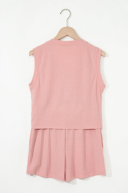 Linda Ribbed Button V Neck Set - Threaded Pear