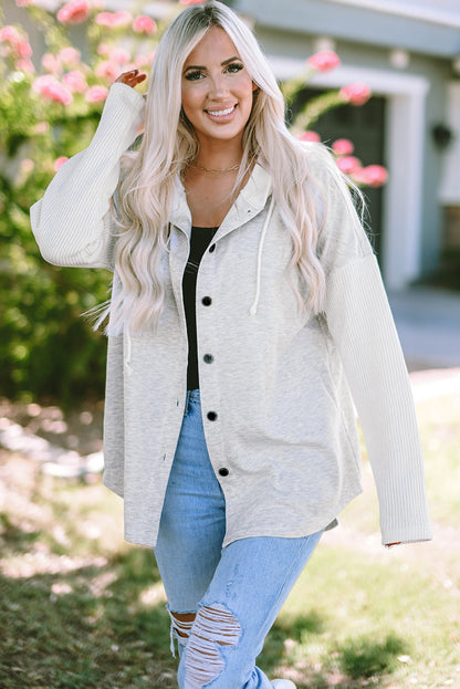 Berkley Button Up Knitted Sleeves Hooded Jacket