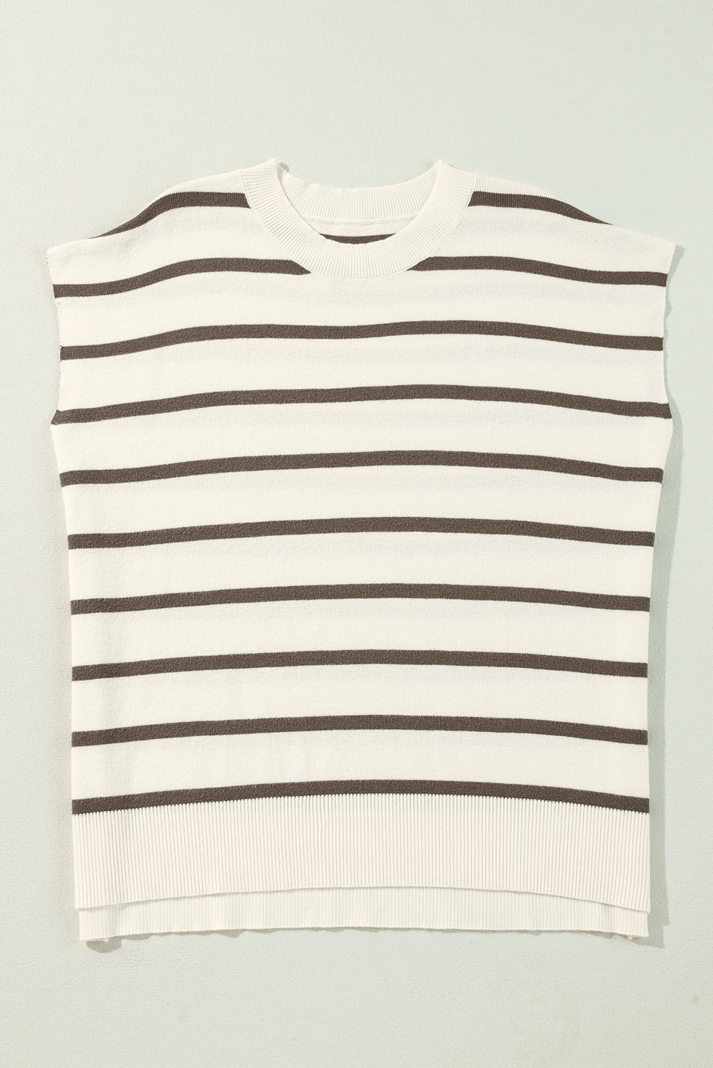 Yareli Stripe Side Slits Crewneck Sweater Top - Threaded Pear