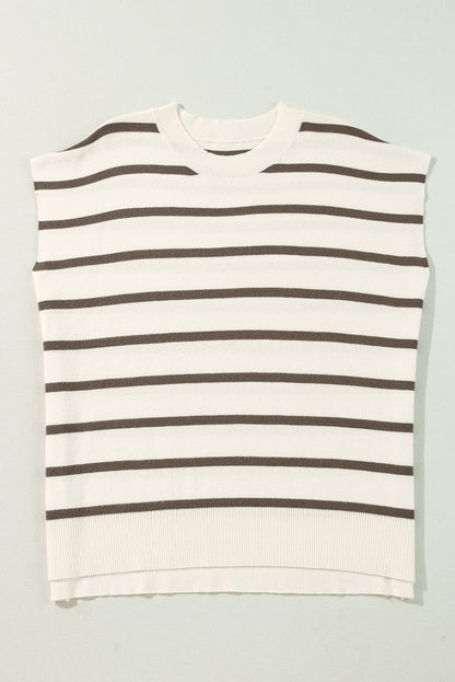 Yareli Stripe Side Slits Crewneck Sweater Top - Threaded Pear