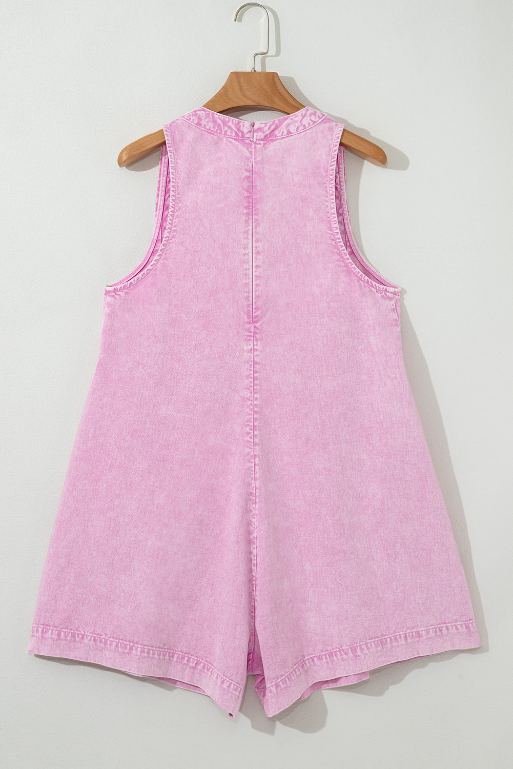 Ashlynn Mineral Wash Pleated Sleeveless Denim Romper - Threaded Pear