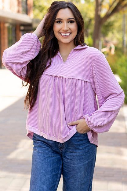 Blake Corded V Neck Bubble Sleeve Blouse