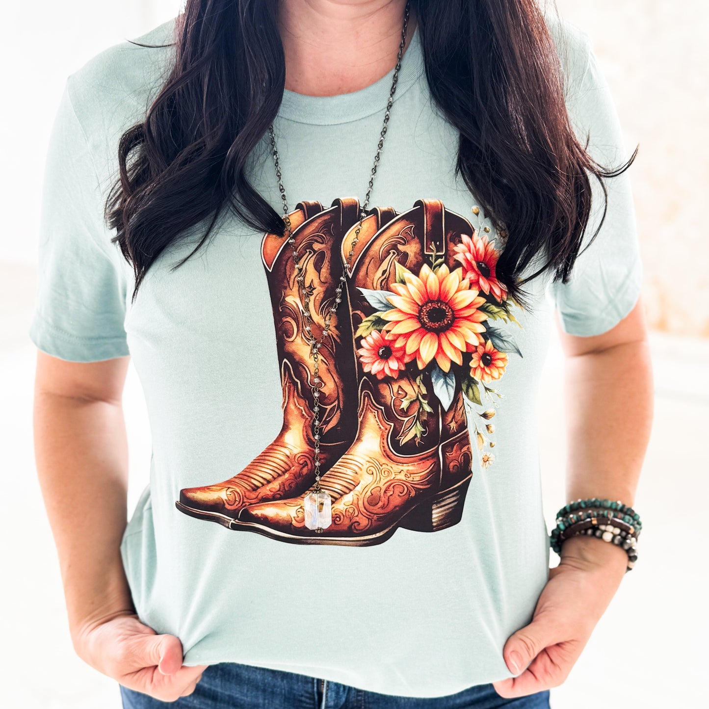 Boots with Sunflowers Graphic Tee