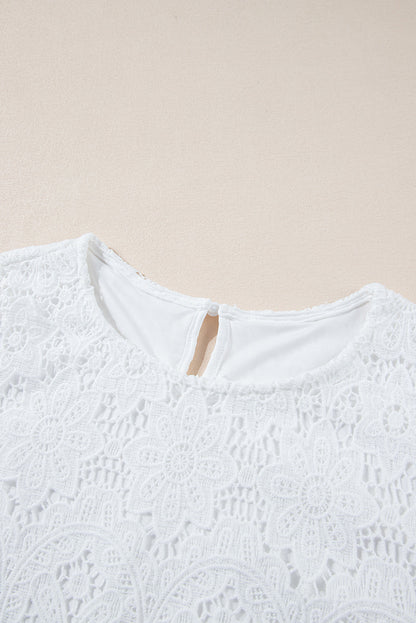 Kataleya Crochet Lace Short Sleeve Blouse - Threaded Pear