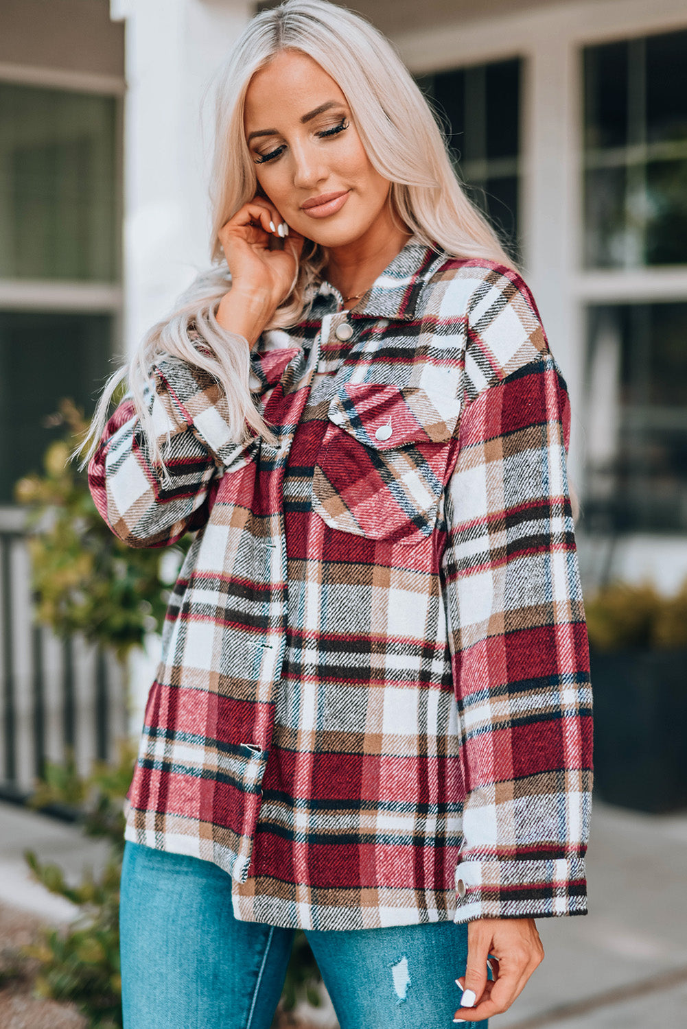 Keily Plaid Pocketed Shacket