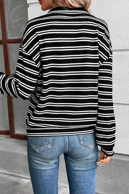 Oaklynn Black Striped Long Sleeve Top - The Gold Cactus