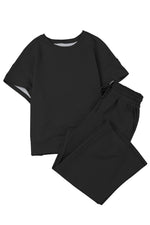 Load image into Gallery viewer, Black Textured Loose Fit T Shirt and Drawstring Pants Set - The Gold Cactus
