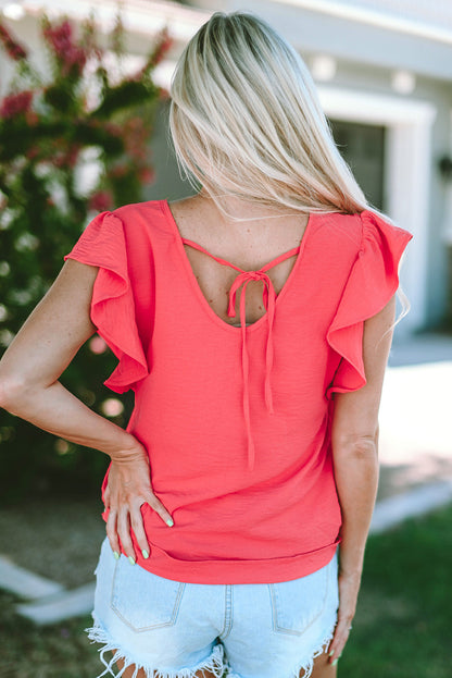 Janelle V Neck Ruffle Sleeve Loose Top - The Gold Cactus