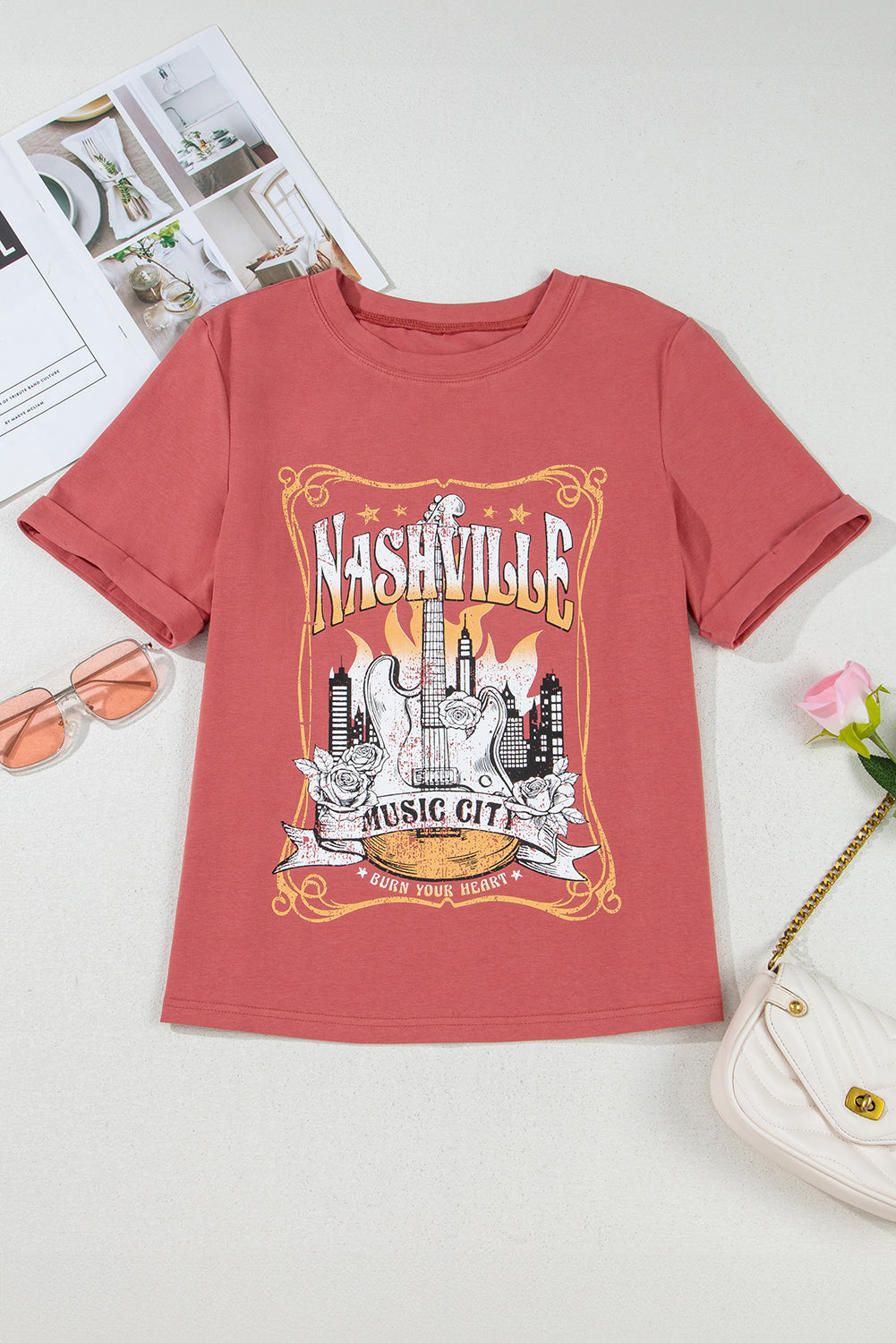 Nashville Music City Retro Fashion Tee - Threaded Pear