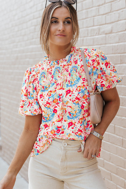 Johanna Smocked Puff Sleeves Blouse - Threaded Pear