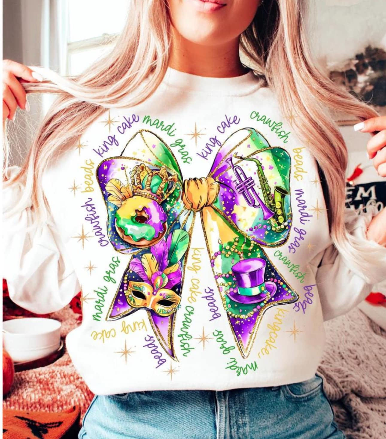 Mardi Gras Bow Graphic Sweatshirt