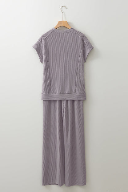 Leilany Corded Knit Short Sleeve Set - Threaded Pear