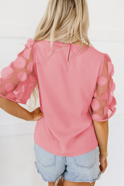 Aliza Applique Mesh Half Sleeve Blouse - Threaded Pear