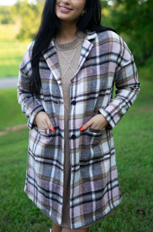 Lilia Plaid Button Up Lapel Jacket