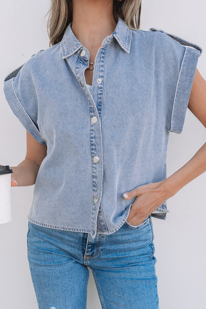 Emelia Denim Pinup Folded Cap Sleeve Shirt
