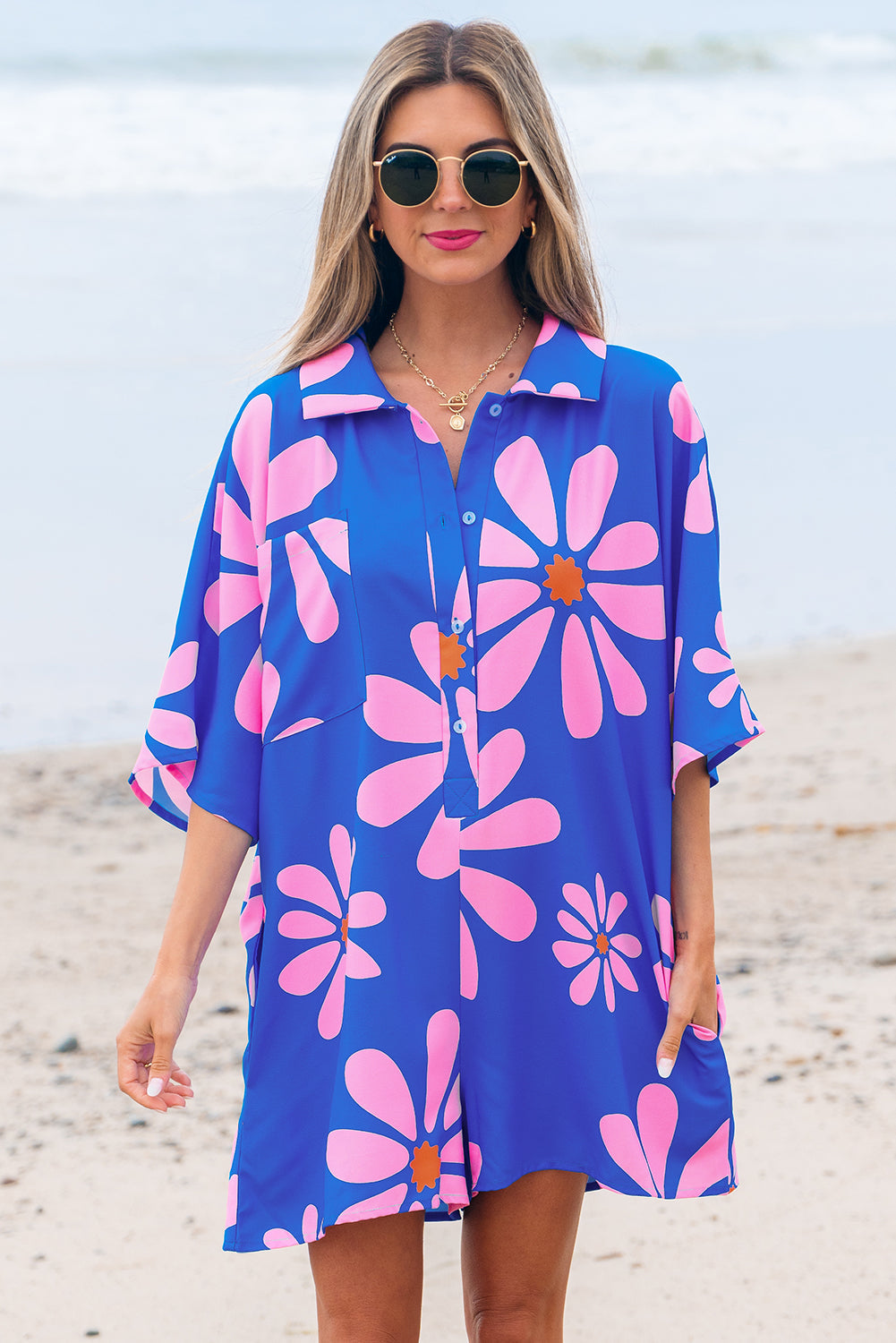 Ailany Flower Collar Button Front Loose Romper - Threaded Pear