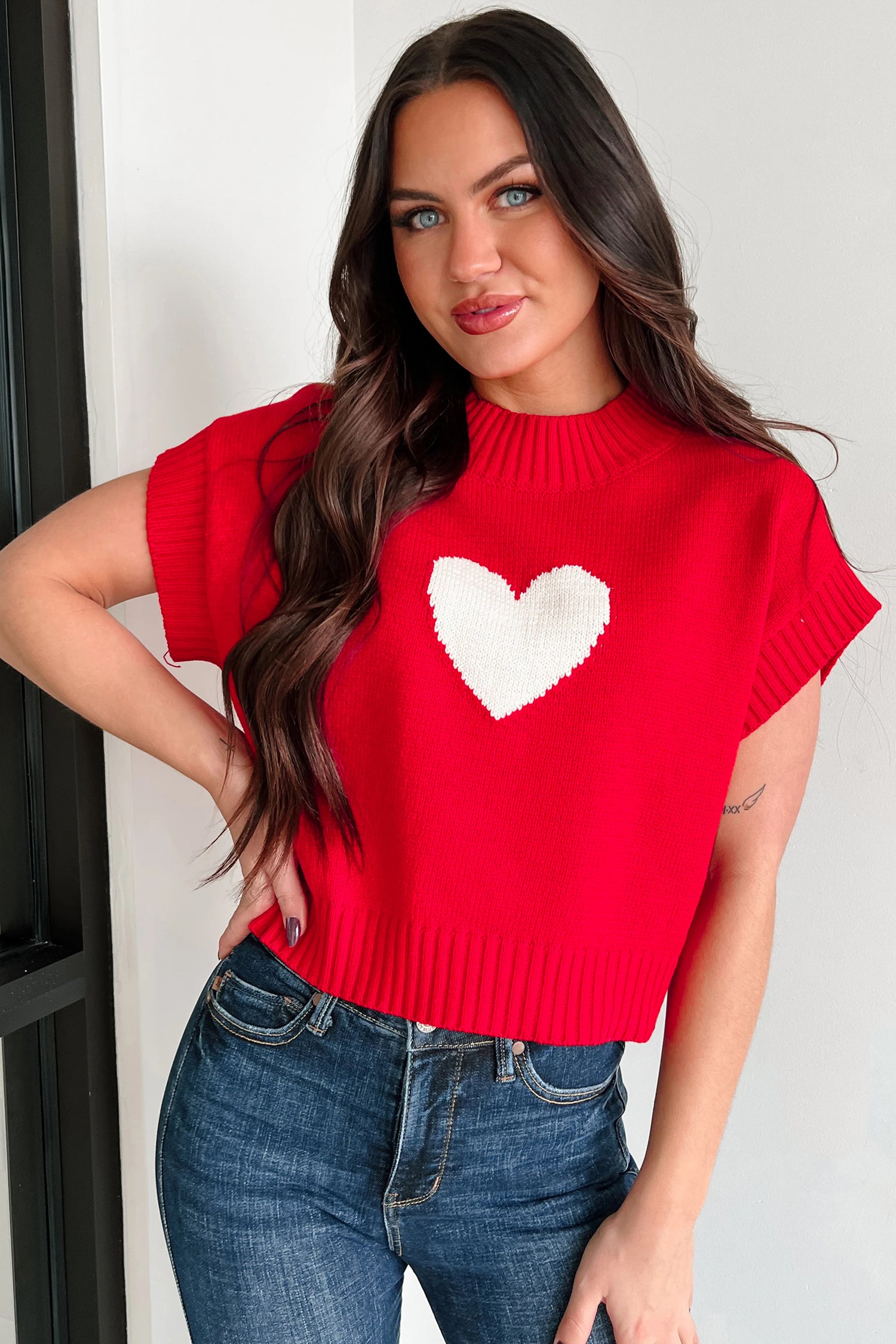 Amore Valentine Heart Short Sleeve Sweater - The Gold Cactus