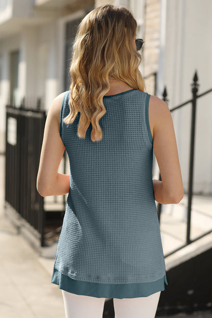 Birdie Scoop Neck Waffle Knit Flowy Tank - Threaded Pear