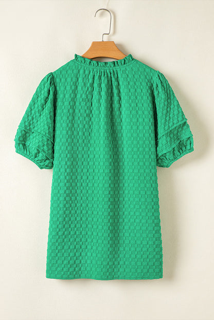 Kalani Textured Puff Short Sleeve Notched V Neck Top