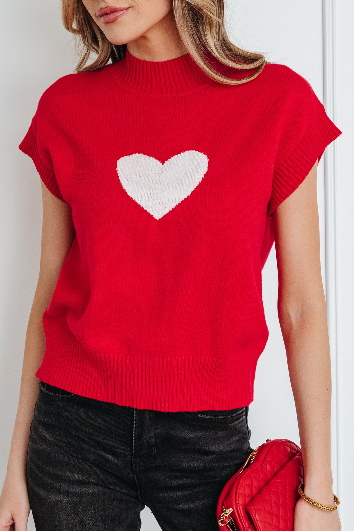 Amore Valentine Heart Short Sleeve Sweater - The Gold Cactus